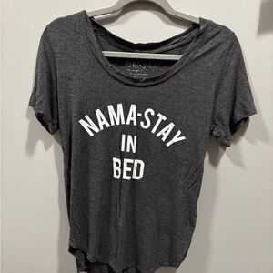Gray Graphic Tee with 'NAMA-STAY IN BED' Print